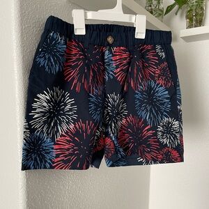 chubbies Navy Shorts with Red, White & Blue Firework Print